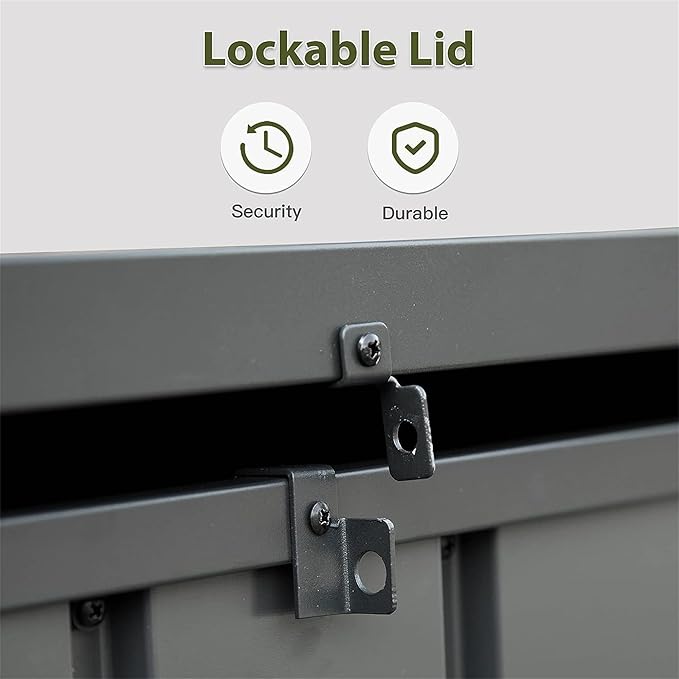 Heavy-Duty Outdoor Metal Storage Box Dark Gray Lockable Water-Resistant Deck Box for Patio Garden Tools Organization Rust-Resistant Outside Storage Box (120 Gallon)