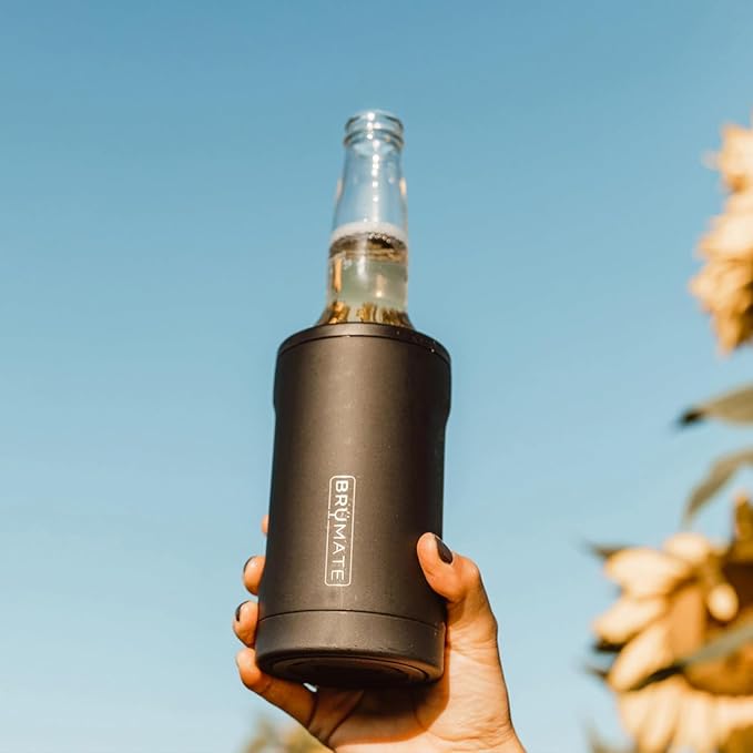 BrüMate Hopsulator Bott'l Insulated Bottle Cooler for Standard 12oz Glass Bottles | Glass Bottle Insulated Stainless Steel Drink Holder for Beer and Soda (Onyx Leopard)