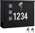 LAND·VOI Locking Mailbox Wall Mounted, Metal Postbox with Three Sets of Mail Box Number Stickers, 4 Keys, 14.4" x 4.5" x 11.2", Large Capacity, Black, AMB11B