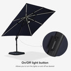 PURPLE LEAF 10 Feet Patio Umbrella Solar Powered LED Square Outdoor Cantilever Umbrella with LED Lights Aluminum Offset Umbrella with 360-degree Rotation for Garden Deck Pool Patio Navy Blue