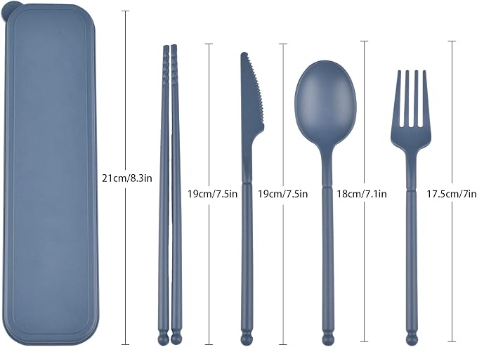 Camping Utensil Set, Reusable Utensils Set with Case, Plastic Cutlery Set Forks Spoon Tableware Chopsticks, Portable Cutlery Set for Travel Picnic Camping or Daily Use (Dark Color-4)
