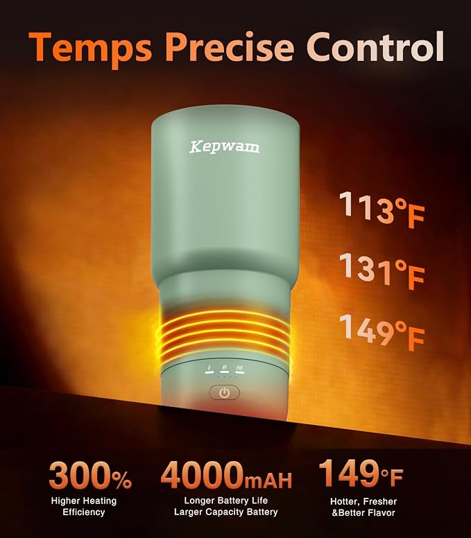 Kepwam Heated Coffee Mug Rechargeable T3, 20oz Self-Heating Travel Mug for Coffee with 1℉ Precise Temperature Control & App, Portable Cup Warmer for Outdoor & Car (Fits Cup Holders)
