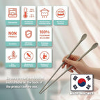 Reusable Long Silicone Cooking Chopsticks with Spoon 12 Inches 2 Pairs Set, Dishwasher Safe, BPA-free Non-Slip, Non-Scratch, Korean Japanese Kitchen Utensils (Pastel Grey 2 Set)