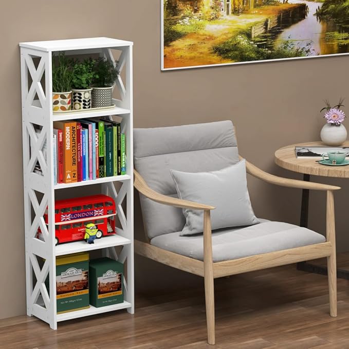 Small Bookcase - 5 Tier Small Bookshelves for Kids, Open Bookshelf, Book Storage Shelf Display Rack for Bathroom, Living Room, Bedroom, Office - White