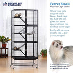 Prevue Pet Products Ferret Stacking Cage Add-On Unit - Extra Level with Ramps and Platform for Modular Ferret Habitat, Accessories for Cage Expansion with Shelves & Ladders for Climbing - Black