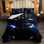 Erosebridal Teens Race Car Comforter Set Twin Size, Kids Cool Speed Racing Car Quilt Set, Extreme Sport Bedding Set for Boys Youth Adult Bedroom, Black Automobile Quilted Duvet for Bedroom