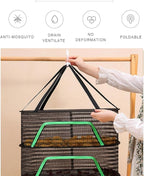 Foldable Drying Net for Vegetables, Fish, and Dehydrated Goods, Multi-Tiered Food Drying Net, Versatile Drying Rack, Windproof Design, Zipper Closure for Insect Protection Dual Layer Black