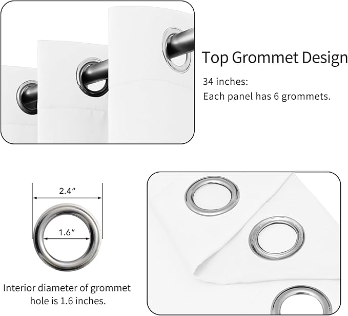 Easy-Going Blackout Curtains for Bedroom, Solid Thermal Insulated Grommet and Noise Reduction Window Drapes, Room Darkening Curtains for Living Room, 2 Panels (34x63 in, White)
