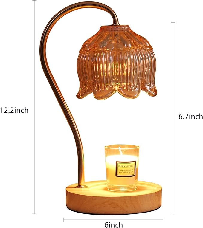 GEEZO Fragrance Candle Warmer Lamp with 2 Bulbs Electric Candle Warmer with Timer & Dimmer for Home Decor Wax Melt for Small Large Size Jar Candles Retro Wooden Base