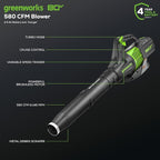 Greenworks Pro 80V (145 MPH / 580 CFM) Brushless Cordless Axial Leaf Blower, 2.5Ah Battery and Charger Included BL80L2510 & PRO 80V 2.0Ah Lithium-Ion Battery (Genuine Battery)