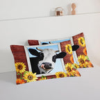 HOSIMA Farmhouse Animal Cow Comforter with 2 Pillowcases,Wooden Decor Terracotta Comforter for Adults Teens,Cow Print Bedding Room Decor,Sunflower Full Size Comforter Set.