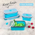 Collapsible Food Storage Containers with Airtight Lid & Air Vent, 4 Sizes, Kitchen Stacking Silicone Collapsible Meal Prep Container Set for Leftover, Microwave Freezer Dishwasher Safe, Blue, Set of 4