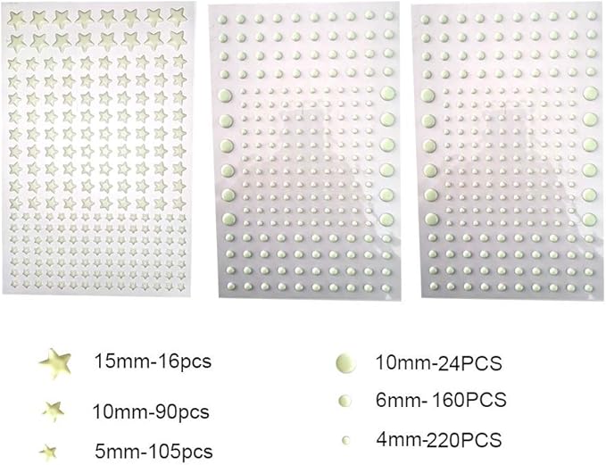 Quanhaigou Realistic 3D Domed Stars Glow in The Dark,615 pcs Dots Stars for Starry Sky, Stickers for Ceiling and Wall Decals, Perfect for Kids Bedding Room Party Birthday Gift(615 pcs)