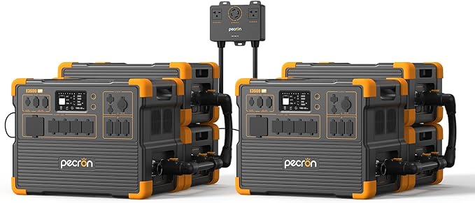 PECRON Two E3600LFP Portable Power Station with 240V Double Voltage Hub and Four Extra Batteries, 3072Wh Power Station, 3600W LiFePO4 Battery Backup, Solar Generator for Home Use, RV, Camping