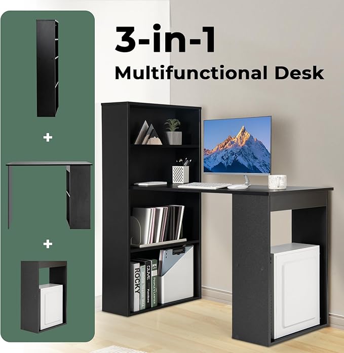 Computer Desk with Shelves, Black