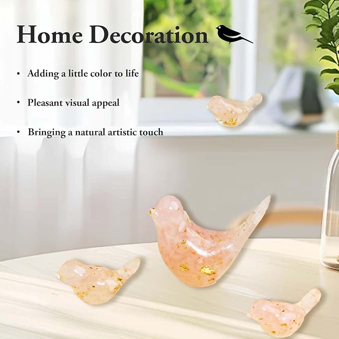 Crystal Bird Figurines, Resin Animal Statues, Miniature Decorative Gravel Birds, Home Decor (4PCS-RoseQuartz)