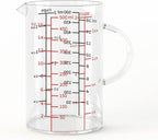 77L Glass Measuring Cup, [Double-Sided Measuring Scale, Insulated handle, V-Shaped Spout], High Borosilicate Glass Measuring Cup for Kitchen or Restaurant, Easy To Read, 500 ML (0.5 Liter, 2 Cup)
