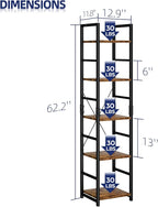 NUMENN 5 Tier Slim Bookshelf, Tall Bookcase Shelf Storage Organizer, Modern Book Shelf for Bedroom, Living Room and Home Office, Vintage