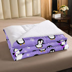 Penguin Comforter Set Queen Size Kawaii Penguin Down Comforter Antarctic Animal Bedding Set for Kids Boys Girls Teens Cartoon Cute Winter Quilt Set Snowflake Pattern Duvet Set Room Decor, Purple