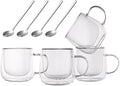 Double Wall Glass Coffee Mugs 10 Oz with Handle - Set of 4 | Insulated Clear Espresso Coffee Mug with Handle, Double Walled Coffee Cups for Cappuccino, Latte, Tea, Hot Drinks