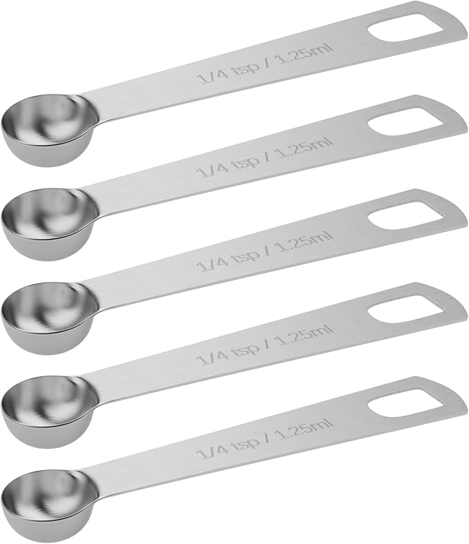 5PCS 1/4tsp (1.25ml) Single Measuring Spoon, Stainless Steel Individual Teaspoons Only