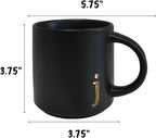 COLLECTIVE HOME Black Ceramic Coffee Mug, 15 oz Golden Monogram Tea Cup (j) | Personalized Halloween Mug with Gift Box, Dishwasher Safe, Birthday Present, Christmas Thanksgiving Mothers Day Gifts