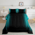 Geometric Abstract Ombre Comforter Set Kids Teens Teal and Black Striped Bedding Bed Set Decor Modern Fashion Comforter Inner Fill Bedroom Collection 2Pcs Twin Size