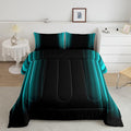 Geometric Abstract Ombre Comforter Set Kids Teens Teal and Black Striped Bedding Bed Set Decor Modern Fashion Comforter Inner Fill Bedroom Collection 3Pcs Queen Size