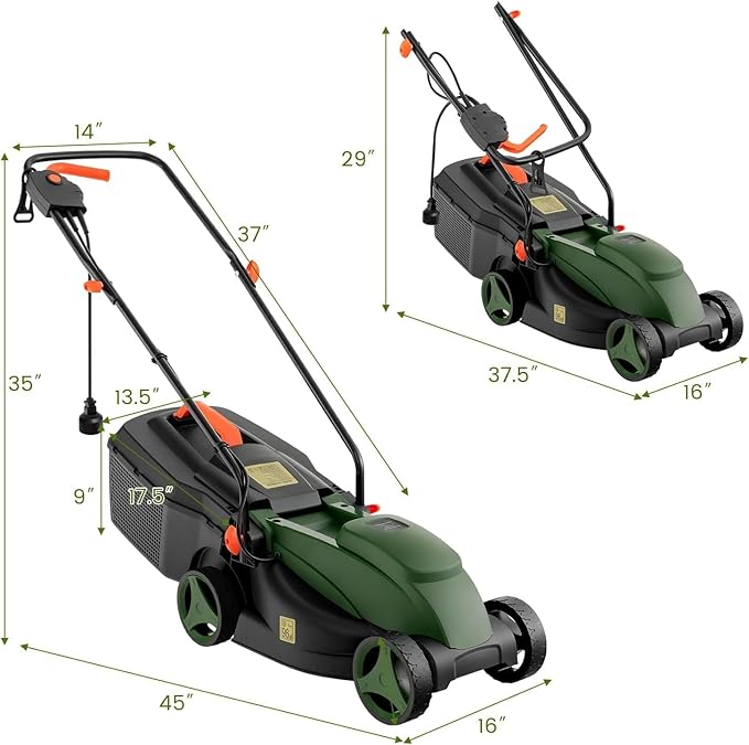 Goplus Lawn Mower, Electric Lawn Mowers with Grass Collection Box, 10 AMP Motor, 13" Cutting Deck, 3 Adjustable Cutting Positions, Walk-Behind Small Corded Lawnmower for Garden Farm Yard