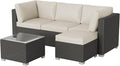 GAOMON 5-Piece Outdoor Patio Rattan Wicker Sofa Set, Pe Rattan Conversation Sectional with Thickened Back Cushion, Glass Tabletop, Ottoman - Ideal for Courtyard Space, Beige