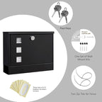 LAND·VOI Locking Mailbox Wall Mounted, Metal Postbox with Three Sets of Mail Box Number Stickers, 4 Keys, 14.4" x 4.5" x 11.2", Large Capacity, Black, AMB11B