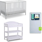 Delta Children Heartland 4-in-1 Convertible Crib Infant Changing Table with Pad + Serta Perfect Start Crib Mattress, Bianca White