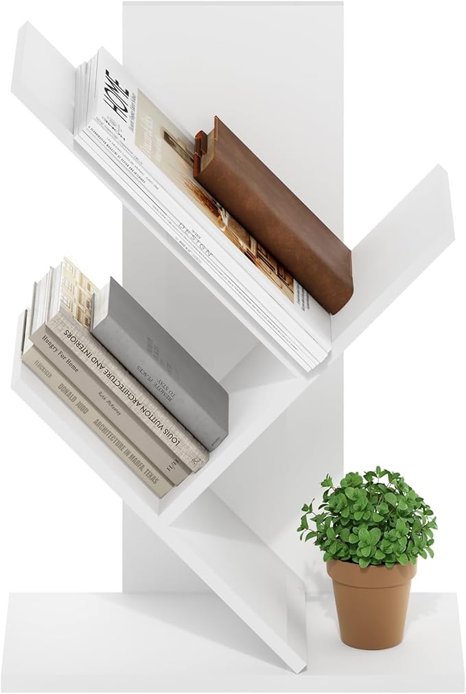 Furinno Tree Bookshelf 3-Tier Floor Standing Tree Bookcase, White