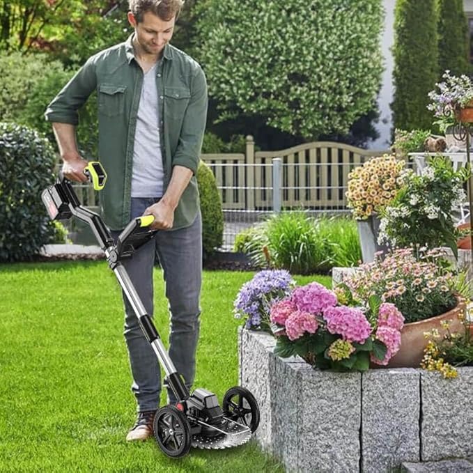 4 in 1 iToolMax Cordless Grass Trimmer, Electric Weed Wacker Cordless, Weed Eater Battery Powered with 2 Batteries, Brush Cutter & Grass Trimmer & Lawn Edger & Four-wheel Assist with 3 Types of Blades