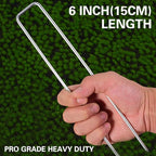 100Pcs Garden Stakes Staples + 100Pcs Gasket, Bakulyor 6 Inch Lawn Landscape Staples 11 Gauge U Shaped Galvanized Landscape Pins, Heavy Duty Yard Ground Pin for Weed Barrier Sod Fabric Decorations