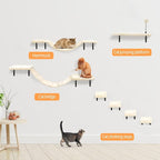 Wall-Mounted Cat Climber Set,Space-Saving Cat Wall Shelves for Large Cats | Multi-Level Climbing, Wood Wall Furniture, Perches, Bridge, Hammock, Scratcher, Indoor 40 lbs Small Place Corner Room Play