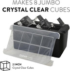 Clearcube Crystal Clear Ice Cube Maker - 6 Piece Directional Freezing System - Makes 8 Jumbo 2 Inch Crystal Clear Ice Cubes - No Odor Lid No Freezer Burn - Perfect for Whiskey Cocktails and More