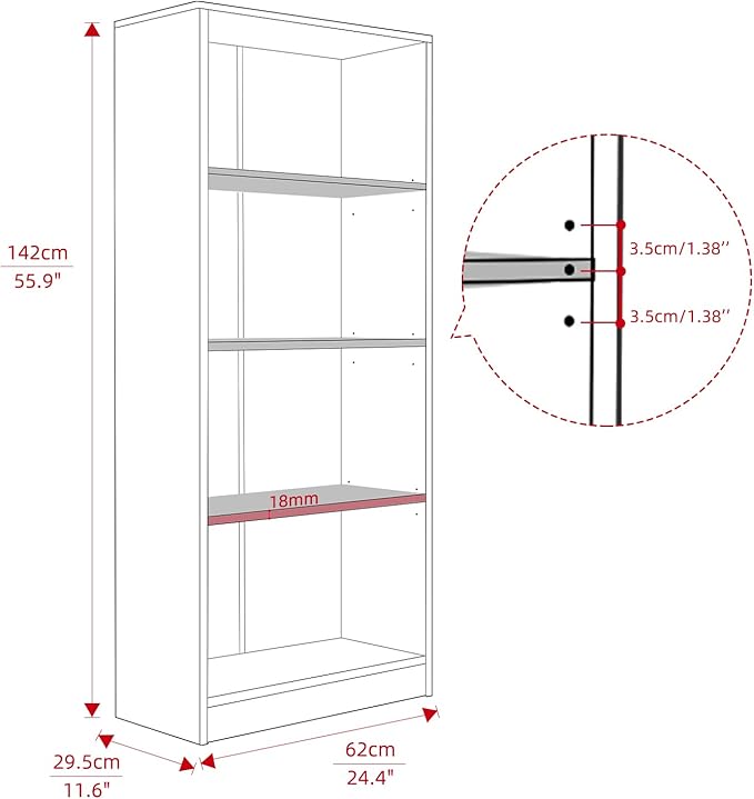Sunon 4 Shelf Wood Bookcase Freestanding Display Shelf Adjustable Layers Bookshelf for Home Office Library Small Narrow Space (Black, 4-Layers)
