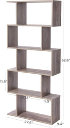 VASAGLE Wooden Bookcase, Display Shelf and Room Divider, Freestanding Decorative Storage Shelving, 5-Tier Bookshelf, Greige ULBC062M01 9.4D x 27.6W x 62.6H in