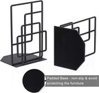 SRIWATANA Book Ends Heavy Duty, Decorative Black Bookends for Shelves, Window Lattice Design