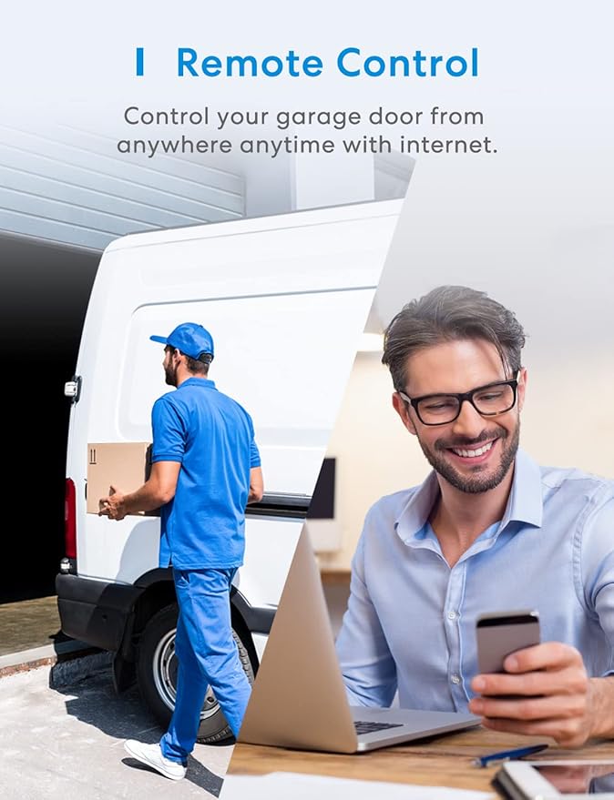 meross Smart Garage Door Opener Remote with External Antenna, Up to 3 Single Doors, Compatible with Apple HomeKit, Amazon Alexa, Google Assistant, SmartThings, App Control, No Hub Needed