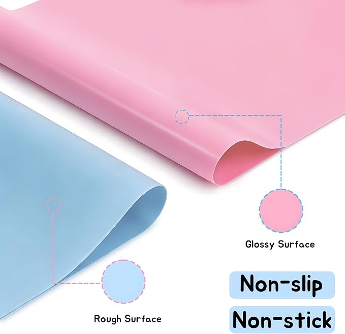 Small Silicone Craft Mats 11.8"x 15.75": Heat Resistant Non-Slip | 4 Pcs 2 Blue & 2 Pink Nonstick Silicone Sheet - Multipurpose Placemat for Jewelry Epoxy Resin Nail Art Hot Glue DIY Projects