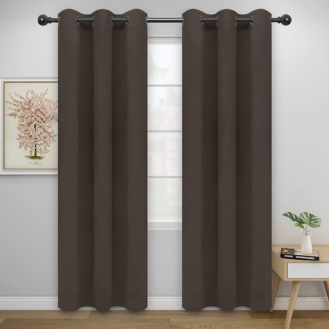 Easy-Going Blackout Curtains for Bedroom, Solid Thermal Insulated Grommet and Noise Reduction Window Drapes, Room Darkening Curtains for Living Room, 2 Panels(46x84 in, Taupe)