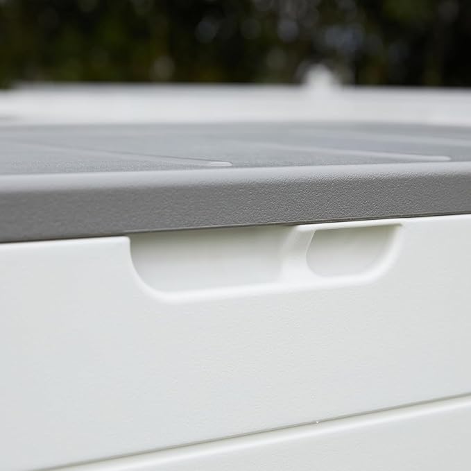 100 Gallon Plus Resin Deck Box, Waterproof Outdoor Storage Bin for Patio Furniture, Pool Accessories, and Garden Tools, Lockable & UV-Resistant, White