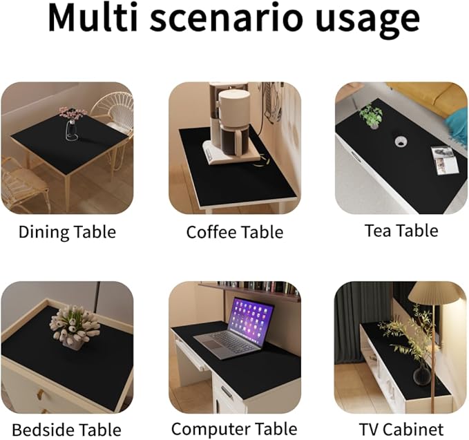 Leather Table Mat - 36x78 Inch Waterproof Easy to Clean Can Conceal Flaws Protector The Table Top from Scratches Used for Dining (Black+Black 36x78)
