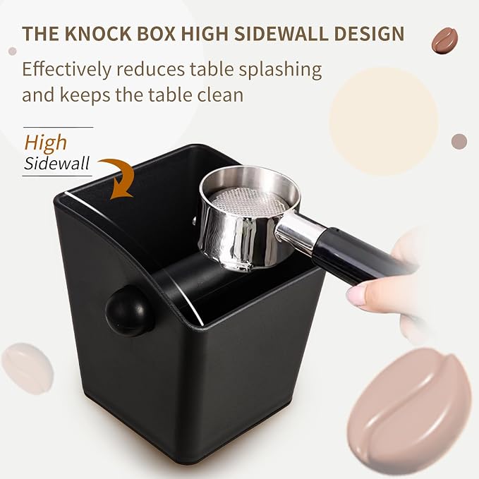 IAOSEN Knock Box Square High Sidewall Design Espresso Knock Box Shock-absorbent Knock Box Espresso with Removable Knock Bar and Non-Slip Base Espresso Accessories for Home/Office