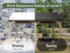 Aoxun 12' x 16' Outdoor Wood Gazebo, Hardtop Gazebo Permanent Wooden Pavilion with Galvanized Steel Gable Roof, for Patio, Garden, Deck, Cedar Wood