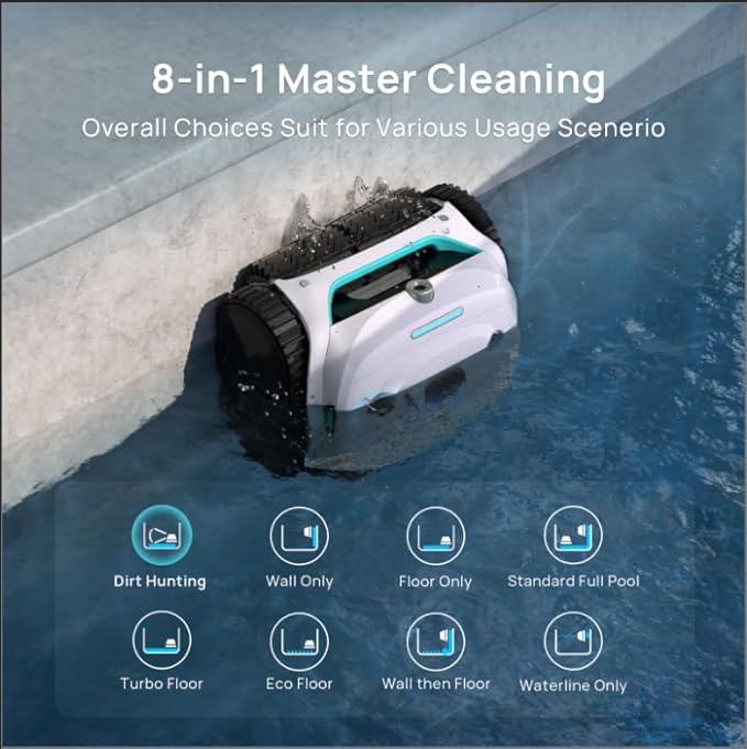 (2025 New) WYBOT C2 Vision Robotic Pool Vacuum with AI Camera, Ultra-Fine Filtration Pool Cleaners for Inground Pools, Comprehensive 8 Mode, Wall Climbing, Brushless Motor, Smart Navigation, White
