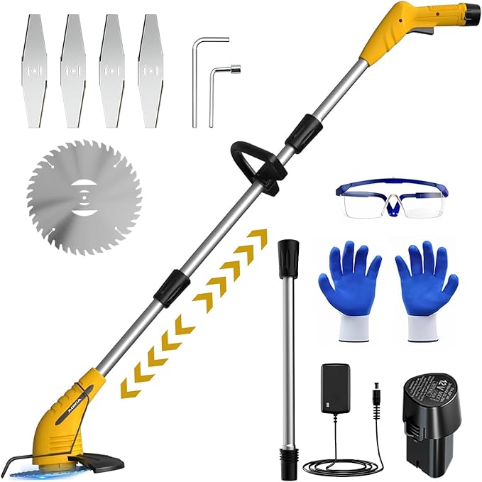 Weed Wacker Cordless,2000mah Battery Operated Weed Trimmer 3 Types Cutting Blade Lightweight Electric Grass Cutter,Fast Charger Portable Lawn Trimmer for Yard Garden
