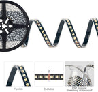 BTF-LIGHTING RGBCCT 5 Colors in 1 LED Tape Lights 5050SMD RGBWW RGB+Dimmable Color Temperature 2700K-6500K 16.4ft 96LED/m 480LED IP67 DC12V Black PCB for Home Decoration(No Adapter or Controller)